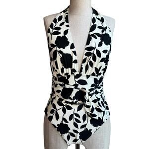 Kate Spade New York Geranium Grove Belted Halter 1Pc Floral Swimsuit